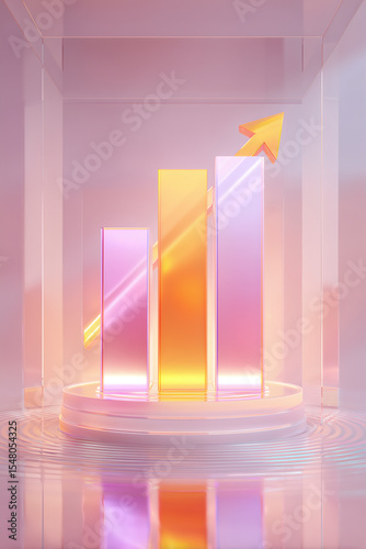 Rising bar graph with arrow in clear enclosure, symbolizing growth and success in business or finance.