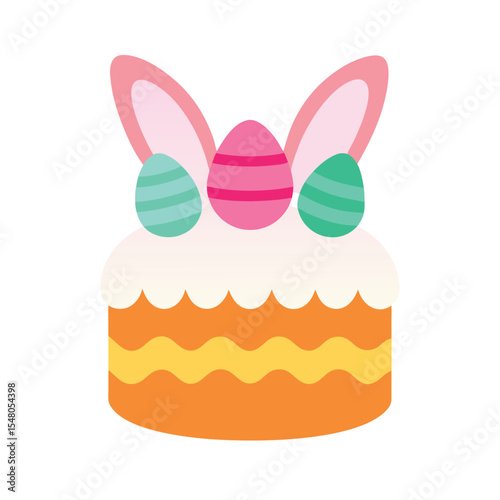 Easter Cake with Bunny Ears and Decorated Eggs