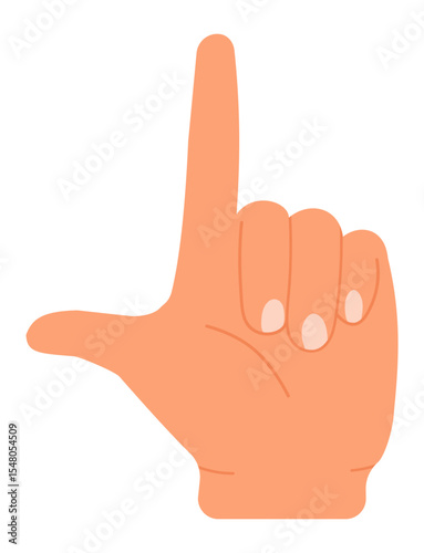 Cartoon hand gesturing the loser sign with index finger pointing upwards and thumb and index finger forming an L, isolated on white background, ideal for educational and conceptual visuals