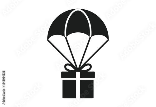 Gift box falling with parachute icon illustration