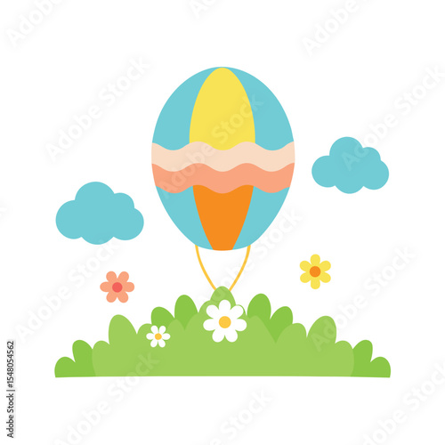 Hot Air Balloon Easter Egg Floating Above Field