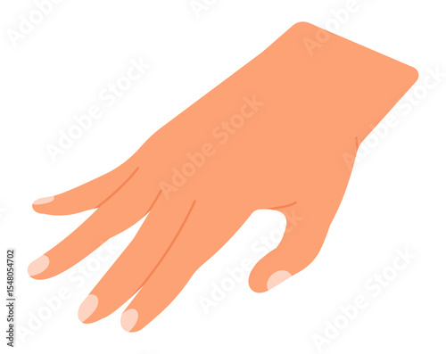 Open hand with visible nails reaching down to pick up a small object, showcasing delicate fingers in a careful and gentle movement against a clean white background