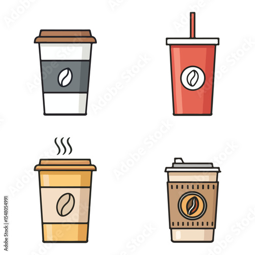 Coffee Cup Icons  Disposable Cups, Hot & Cold Drinks, 123.eps Vector Illustration