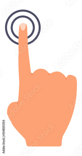 Cartoon hand with an extended index finger, pointing at a digital interface, representing interaction with touchscreen technology and the modern user experience in digital devices