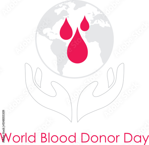 showing hands supporting a globe with blood drops, symbolizing global life saving efforts.