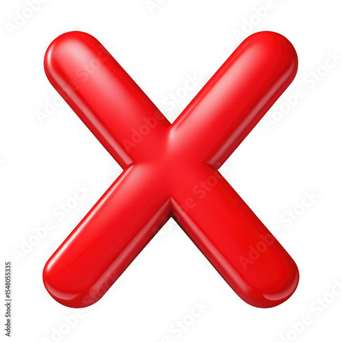 Glossy red x mark isolated on transparent background