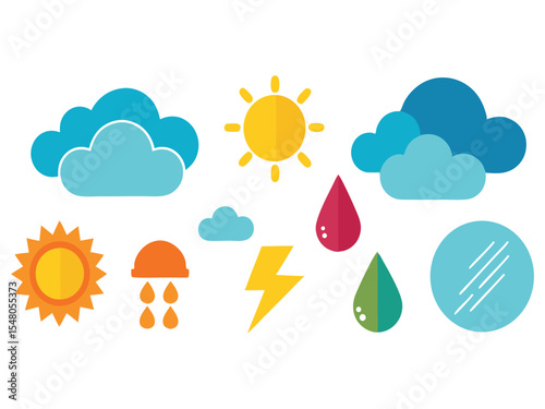 Colorful weather icons set flat design isolated on white background
