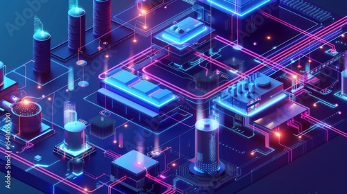 Neon Circuit Cityscape, Futuristic Digital Metropolis