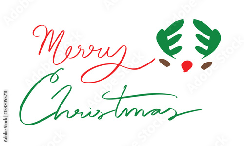 Merry christmas xmas reindeer green red color object icon text font calligraphy hand written lettering script merry christmas cxmas santa claus reindeer 25 th december month merry christmas gift art 