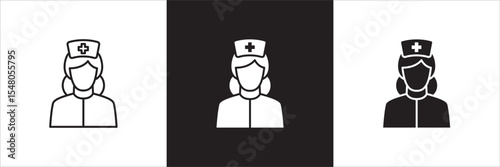 Female nurse icon. Female doctor medical staff icon. Healthcare symbol. Icon symbol compatible for medic consultation, surgeon, nurse, physician, health care. Vector illustration