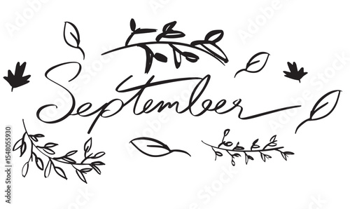 September month text font calligraphy hand written lettering script black color object leaf plant flora flower blossom nature drawing tree september fall autumn botany september hallo autumn fall art