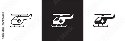 Ambulance helicopter icon. Emergency help ambulance icon. First aid rescue vehicle symbol. Icon symbol compatible for ambulance, emergency help, rescue, hospital car. Vector illustration.