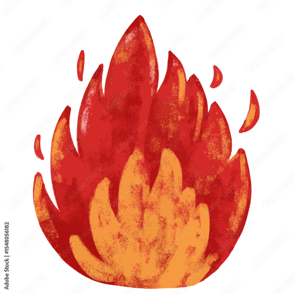 Cute hand drawn red orange fire flame smoke doodle kids watercolor crayon illustration fire engine truck fireman firefighter rescue team 911 element clipart vector