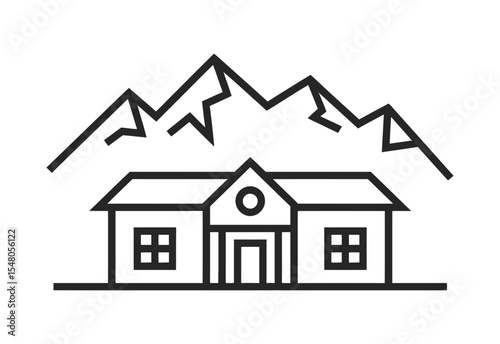 Mountain house line art icon illustration
