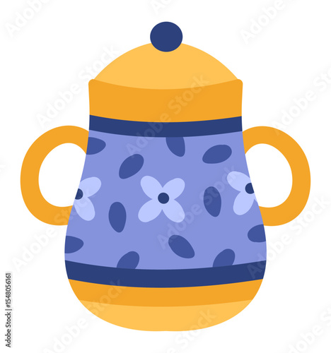 Beautiful ceramic teapot with a floral pattern and two handles is depicted, showcasing its elegant design and traditional craftsmanship, perfect for enjoying a warm beverage