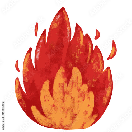 Cute hand drawn red orange fire flame smoke doodle kids watercolor crayon illustration fire engine truck fireman firefighter rescue team 911 element clipart vector