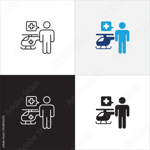Ambulance rescue icons collection. Helicopter and car ambulance icon set. Icon symbol compatible for first aid, medical help, clinic, medic, emergency help. Vector illustration