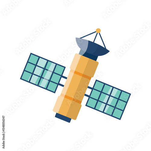 Satellite with Solar Panels Vector Space Communication