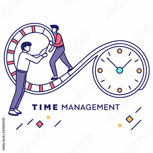 Two men collaboratively managing time as an infinity loop