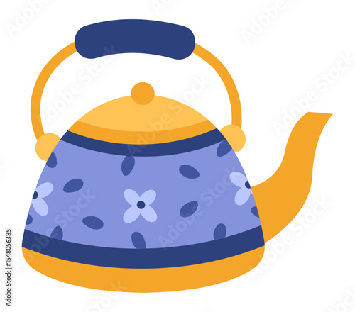 Traditional kettle featuring a charming floral pattern and a sturdy handle, waiting to be filled with water and placed on the stovetop, perfect for brewing a hot beverage
