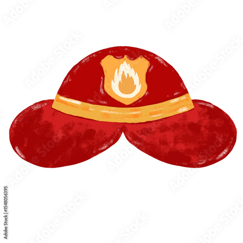 Cute hand drawn red firefighter fireman safety hat cap helmet doodle kids watercolor crayon illustration fire engine truck fireman firefighter rescue team 911 element clipart png
