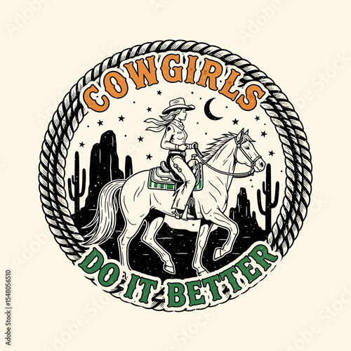 Cowgirls Do It Better Vintage Western Horseback Riding Illustration