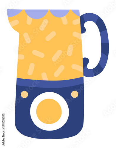 Modern electric citrus juicer with yellow body and blue base standing on white background, small kitchen appliance for making fresh juice, simple flat vector illustration