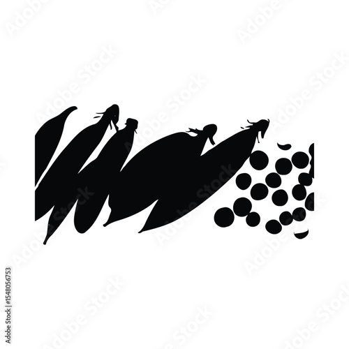 Black silhouette fresh green pea pods and peas isolated on white background vector