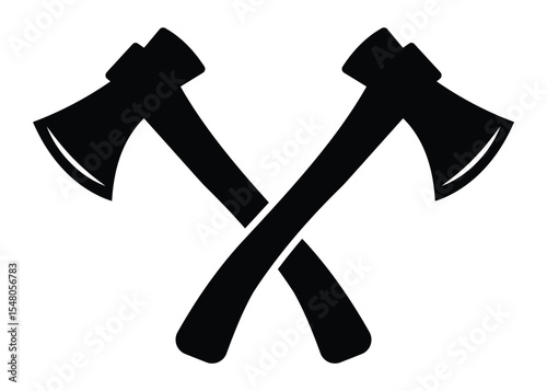 Axe Silhouette Vector Set – Crossed Axes, Stump Scene  Minimal Icon Design, vector illustration.
