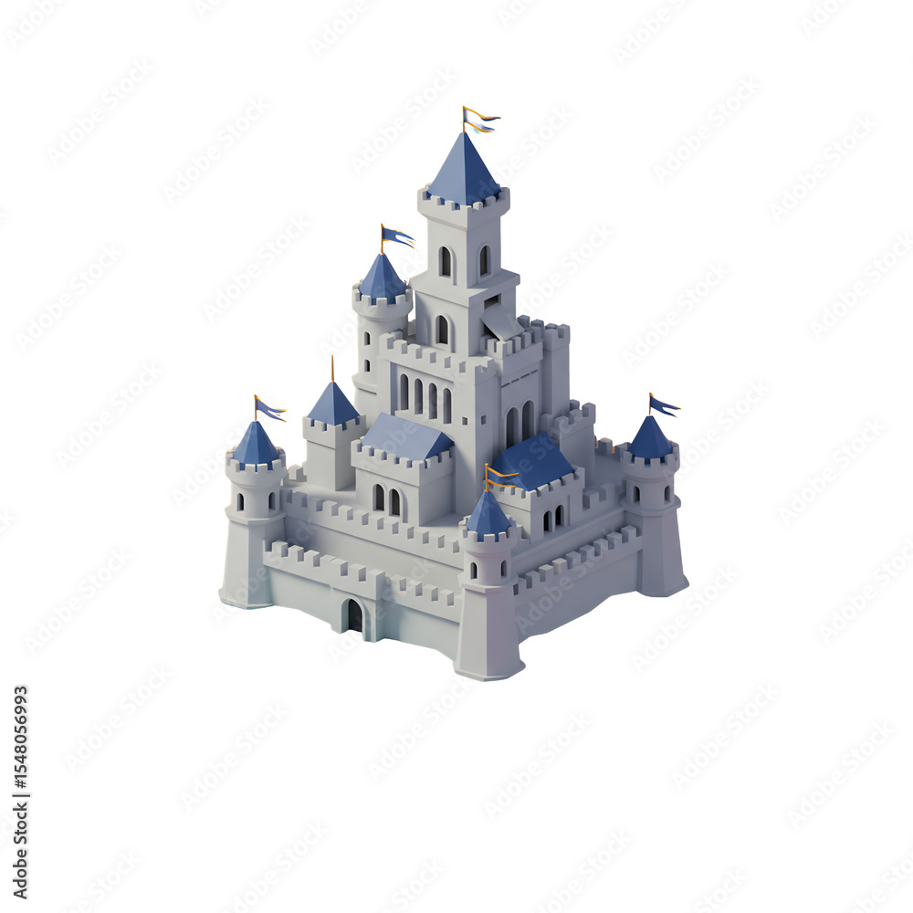 Obraz premium Whimsical Low Poly White Castle 3D Model