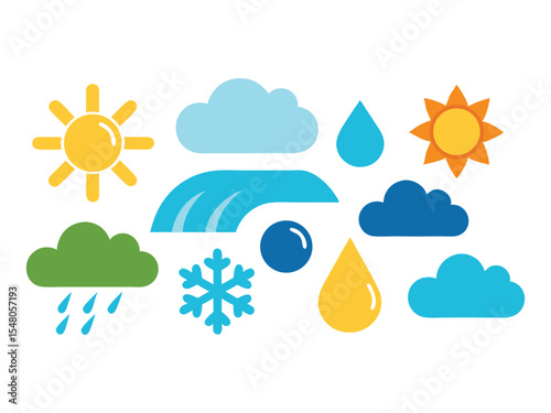 Collection of colorful weather icons isolated on white background
