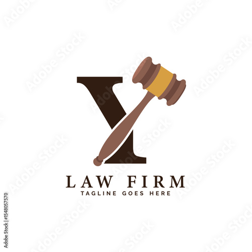Letter Y Law Firm Logo Concept with Judge Hammer. Alphabet Y Judge Gavel