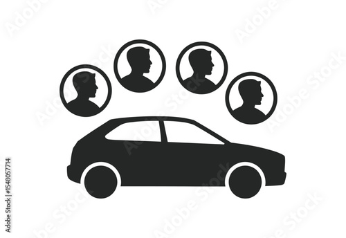Car sharing service icon with four passengers