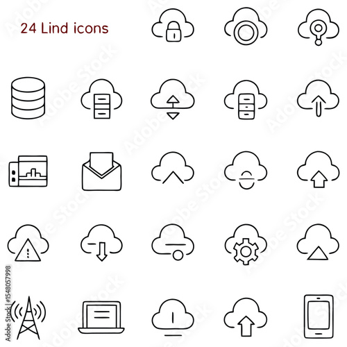 Set of line icons related to data exchange, traffic, files, cloud, server. Outline icon collection. Editable stroke. Vector illustration