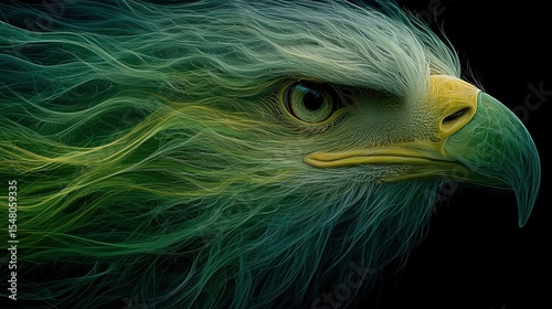 Majestic Eagle with Abstract Green and Yellow Feathers in Detail
