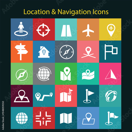 Travel and map navigation icons set for digital design