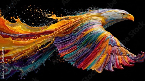 Colorful abstract eagle soaring through vibrant paint splashes