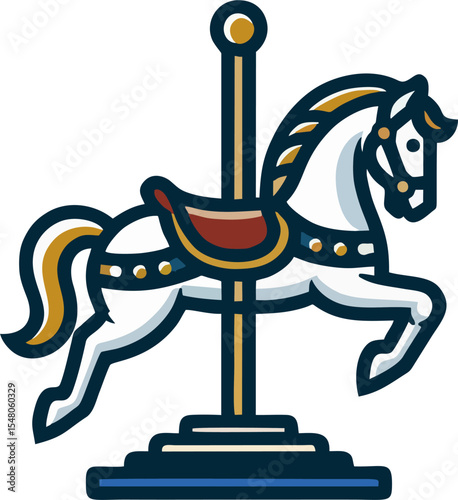 Vintage Carousel Horse Illustration – Classic Merry-Go-Round Ride Vector Design
