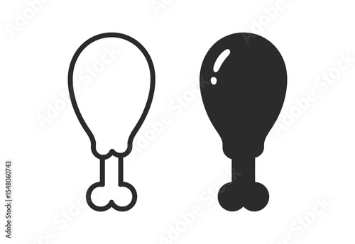 Chicken leg icon set line art and solid