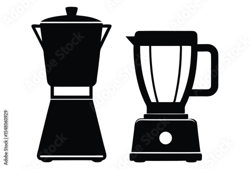 Modern coffee maker and blender silhouette icon vector simple flat design illustration