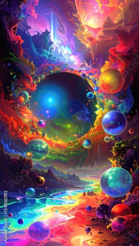 「極彩色の幻想アート｜カラフルな抽象デジタルイラスト素材」

