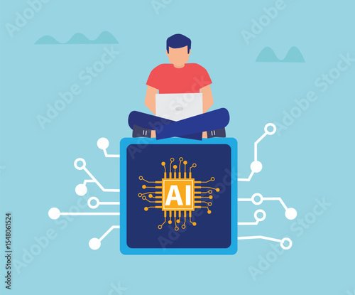 I Artificial Intelligence, Man with Laptop, Digital Technology, Machine Learning Concept, AI Integration, Innovative Solutions, Data Analysis, Artificial Intelligence