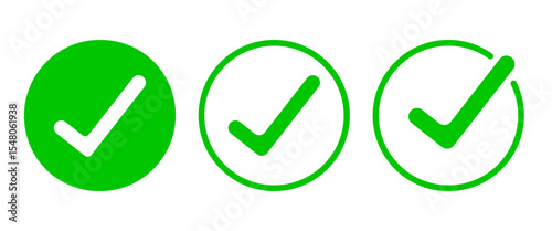 Isolated Green check mark vector icon design collection, Approved symbol, Good, Correctm Choice and Right pictogram illustration, Editable.