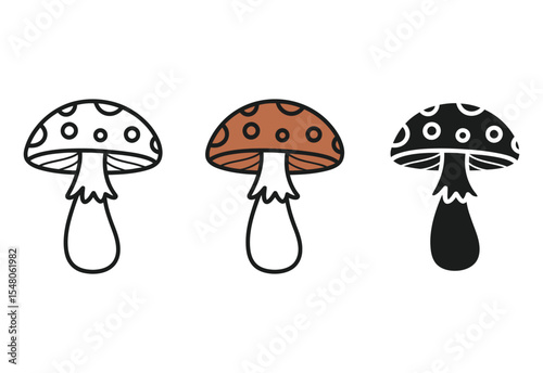 Three variations of cute cartoon mushroom illustration