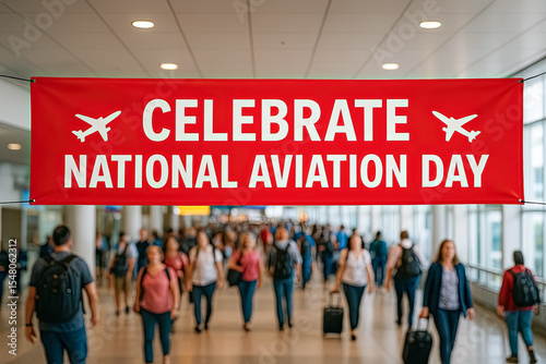 Aviation Day Banner Hanging Over Airport Walkway