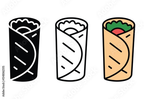 Three variations of burrito icon illustration