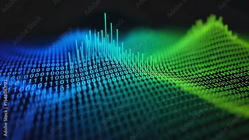 Abstract technology background showing binary code data, binary numbers, and coding with digital waveform. Futuristic technology and data concept.