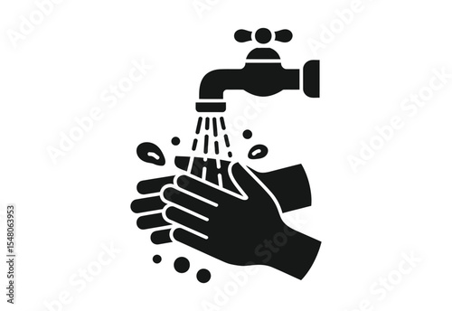 Washing hands under tap water hygiene icon