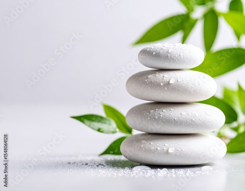 Serene White Stones and Dew Drops Zen Image,Spa,Wellness