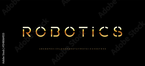 Font stencil gold alphabet, golden letters from A to Z and numbers from 0 to 9, vector illustration 10EPS.